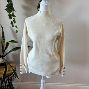 Michael Kors Cream Turtleneck Sweater with Button Details